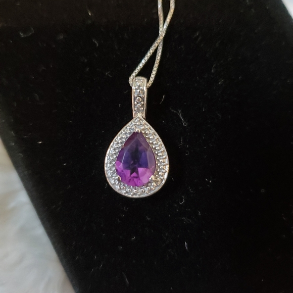AMY Amethyst Color Pear Shape Drop Pendant Neclace - Picture 2 of 6